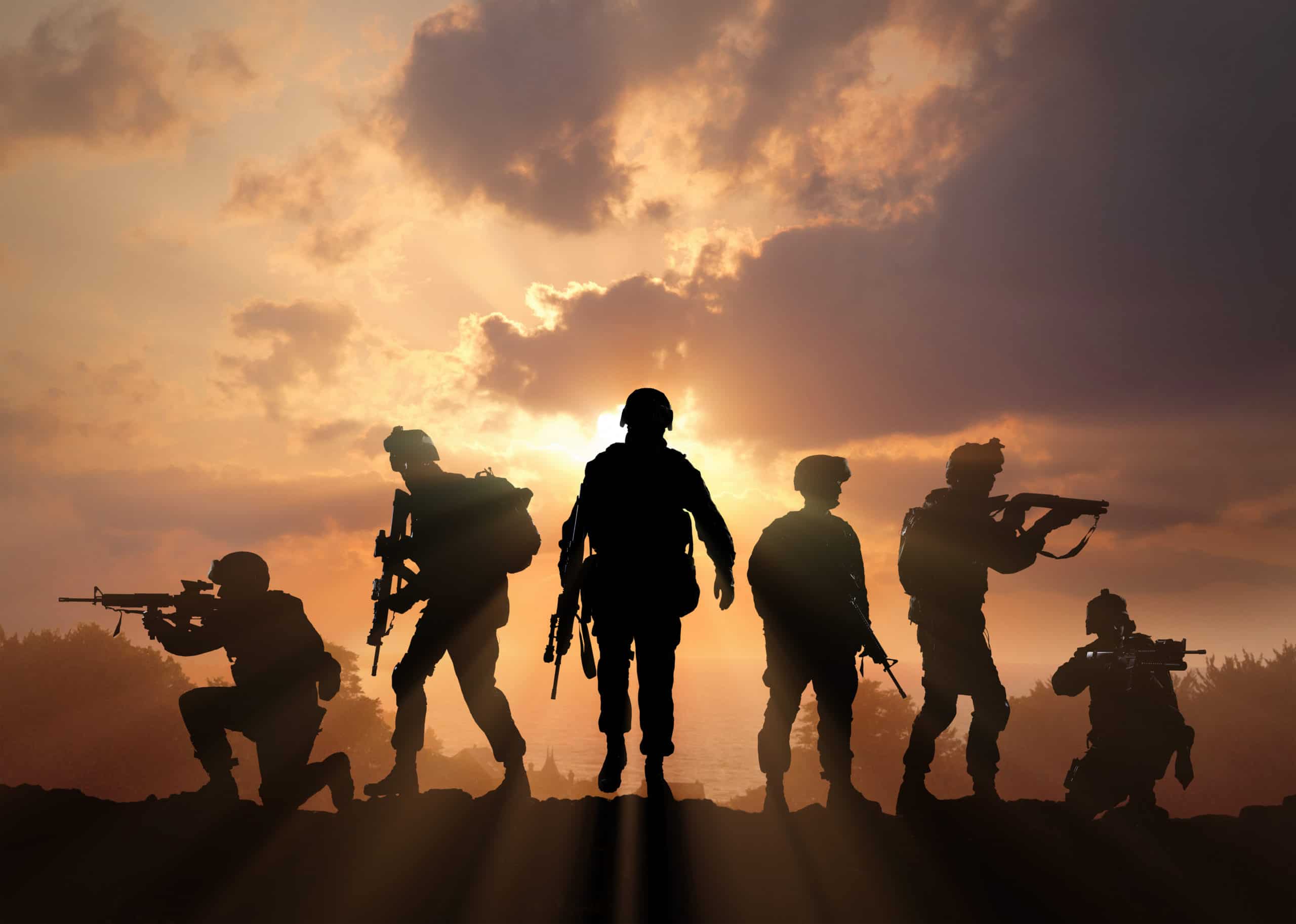 Six military silhouettes